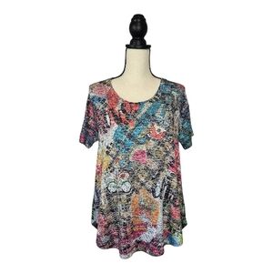 Inoah Top Multicolor Abstract Wearable Art Scoop Neck Short Sleeve Womens Size S